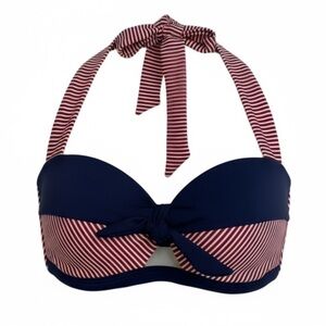 Vintage Sailor style Red and White Striped Bikini Top with Blue Accents
